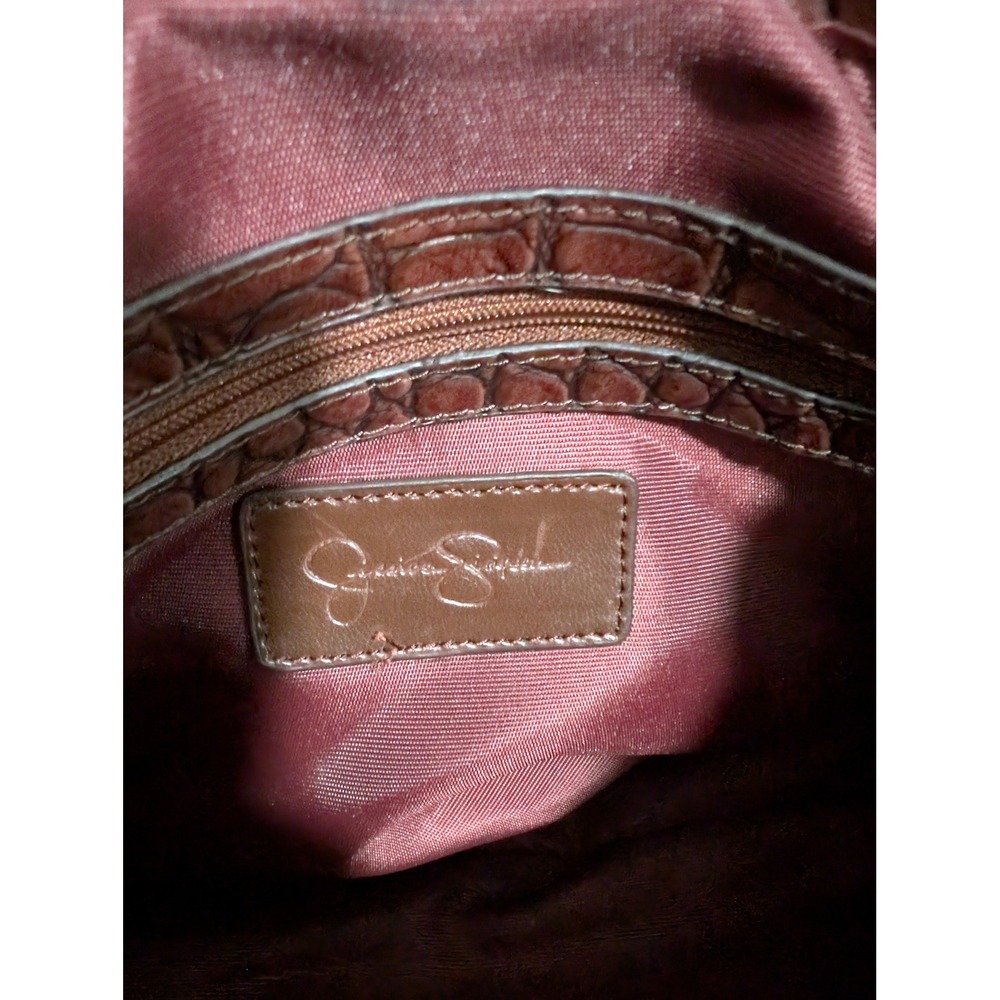 Jessica Simpson Satchel Bag Croc Embossed Faux Leather Top Handle Shoulder Bag - Picture 4 of 8